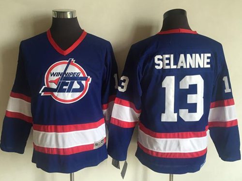 Jets #13 Teemu Selanne Light Blue CCM Throwback Stitched Youth NHL Jersey - Click Image to Close